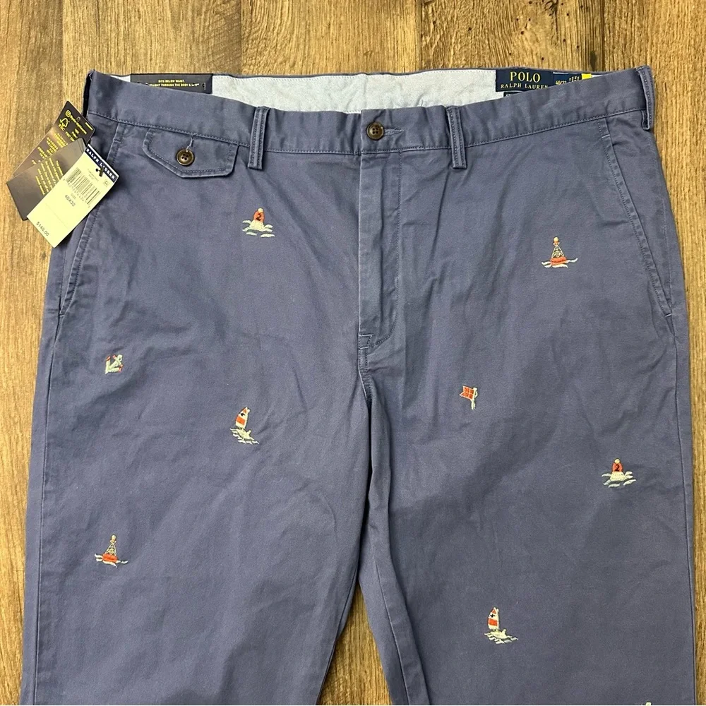 Polo Ralph Lauren Stretch Straight Fit Cotton Navy Sailboat Chino Pants